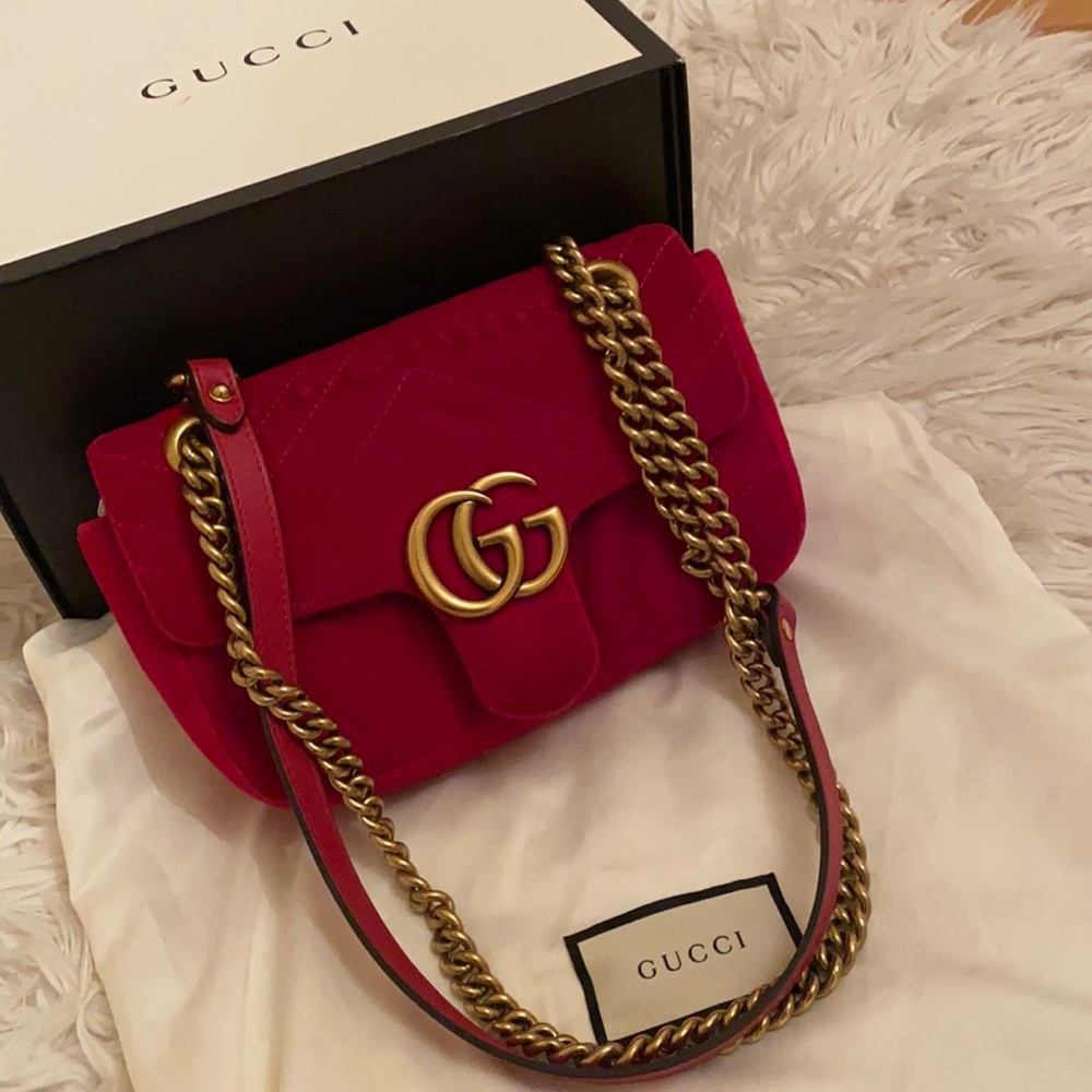 Gucci limited edition red velvet crossbody bag